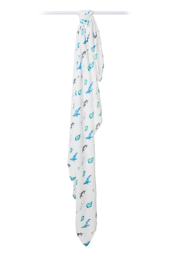 Copertina Swaddle 120x120cm, Balene, Mussola Cotone Bambù | Lulujo