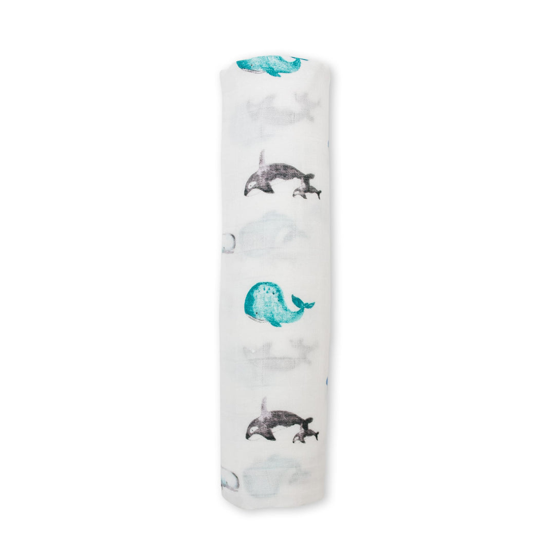 Copertina Swaddle 120x120cm, Balene, Mussola Cotone Bambù | Lulujo