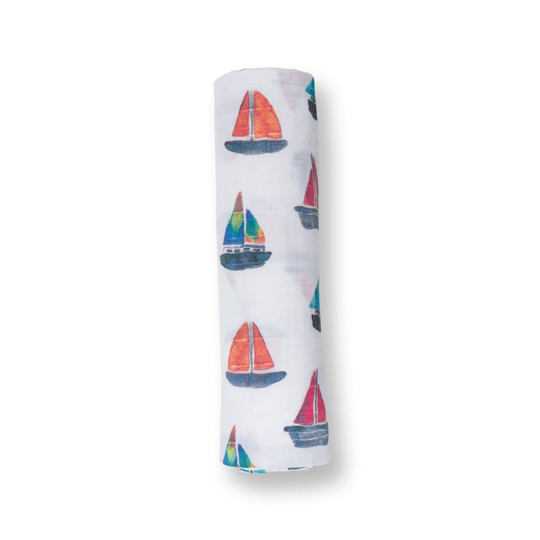 Copertina Swaddle 120x120cm, Barche a Vela, Mussola Cotone Lulujo