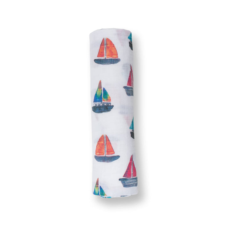 Copertina Swaddle 120x120cm, Barche a Vela, Mussola Cotone Lulujo