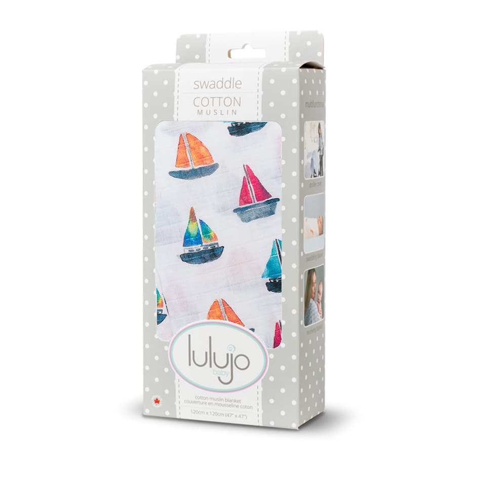 Copertina Swaddle 120x120cm, Barche a Vela, Mussola Cotone Lulujo