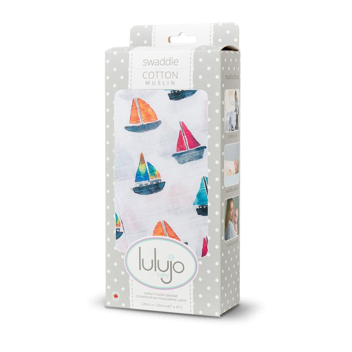 Copertina Swaddle 120x120cm, Barche a Vela, Mussola Cotone Lulujo