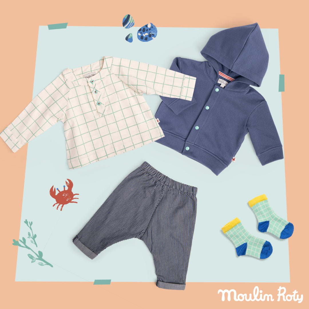 Moulin Roty | Calzini a quadretti verde/ecru Hardy 0m-36m, Bord de mer