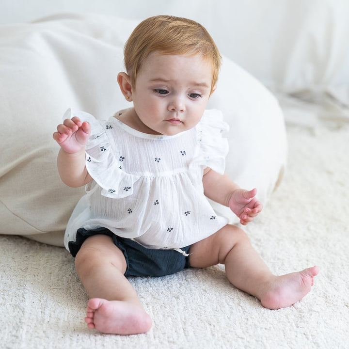 Petit Indi | Camicetta Blouse Mussola di Cotone Bianco Ciliegie Bimba