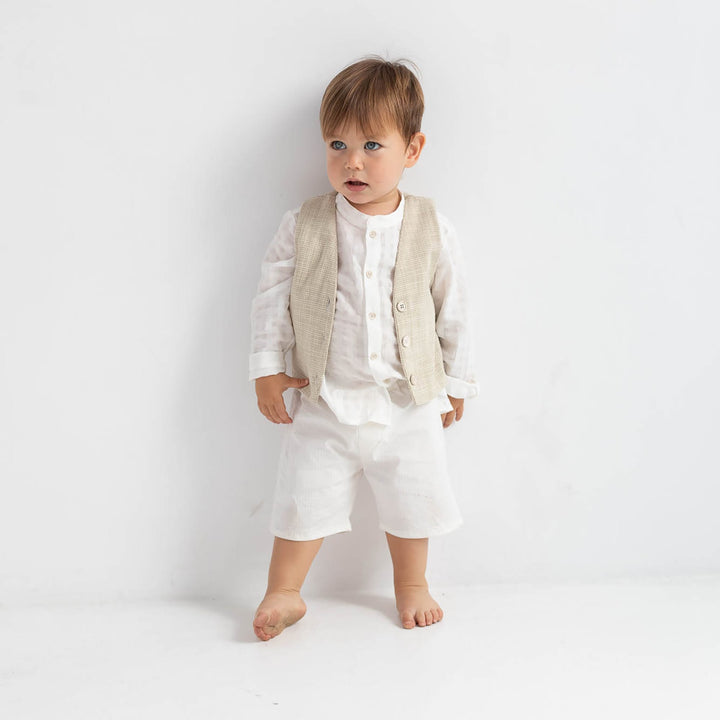 Petit Indi | Pantaloncini in cotone seersucker Naturale