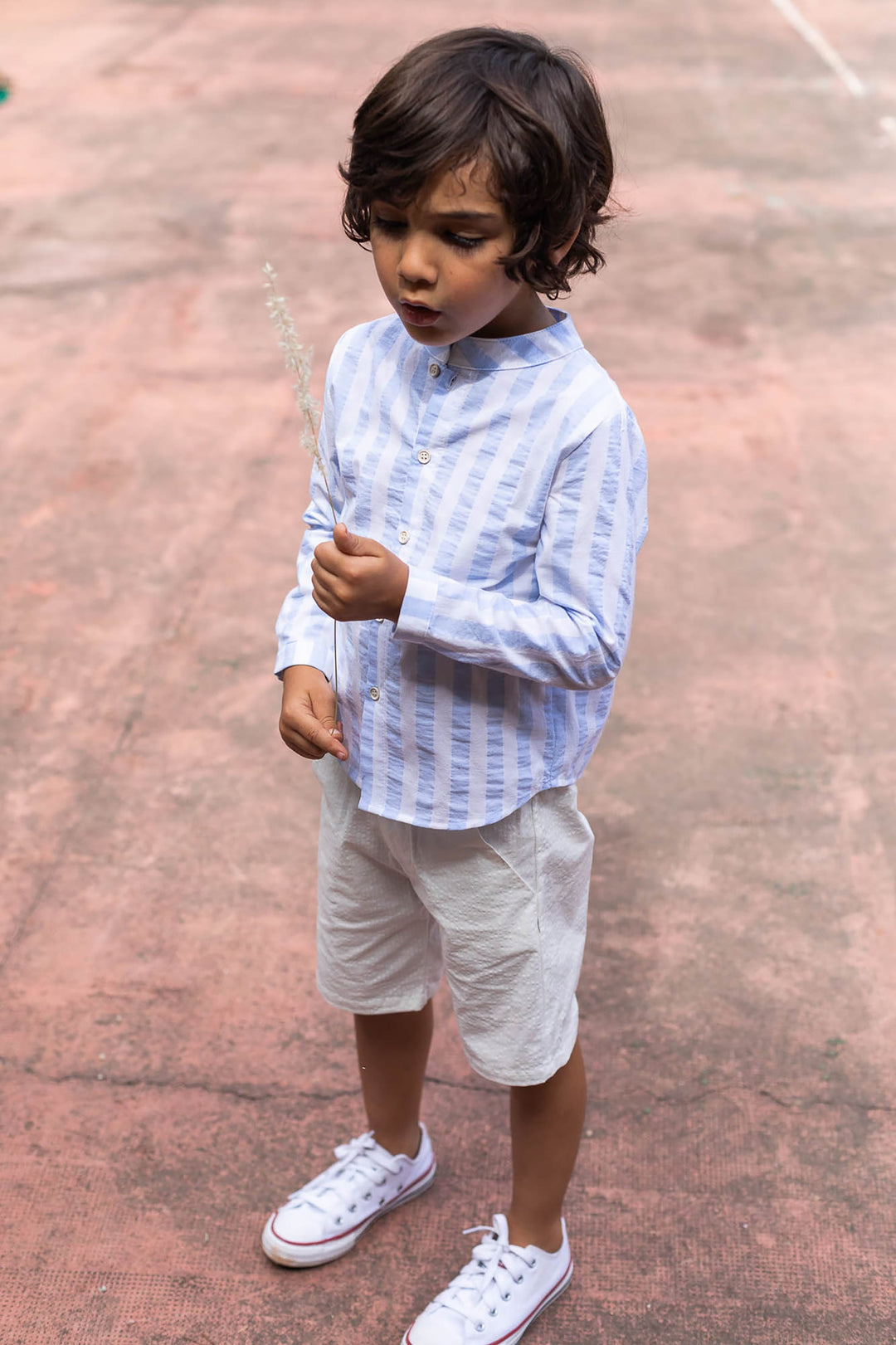 Petit Indi | Pantaloncini in cotone seersucker Naturale