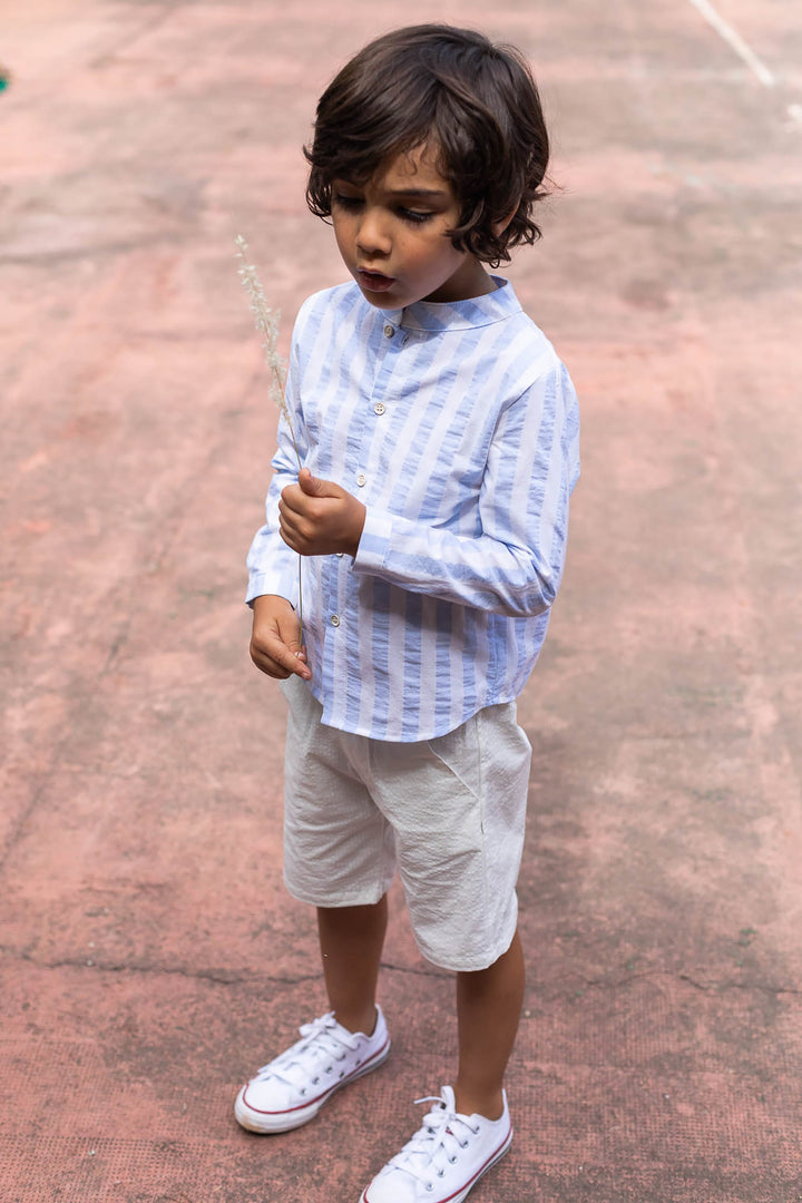 Petit Indi | Pantaloncini in cotone seersucker Naturale