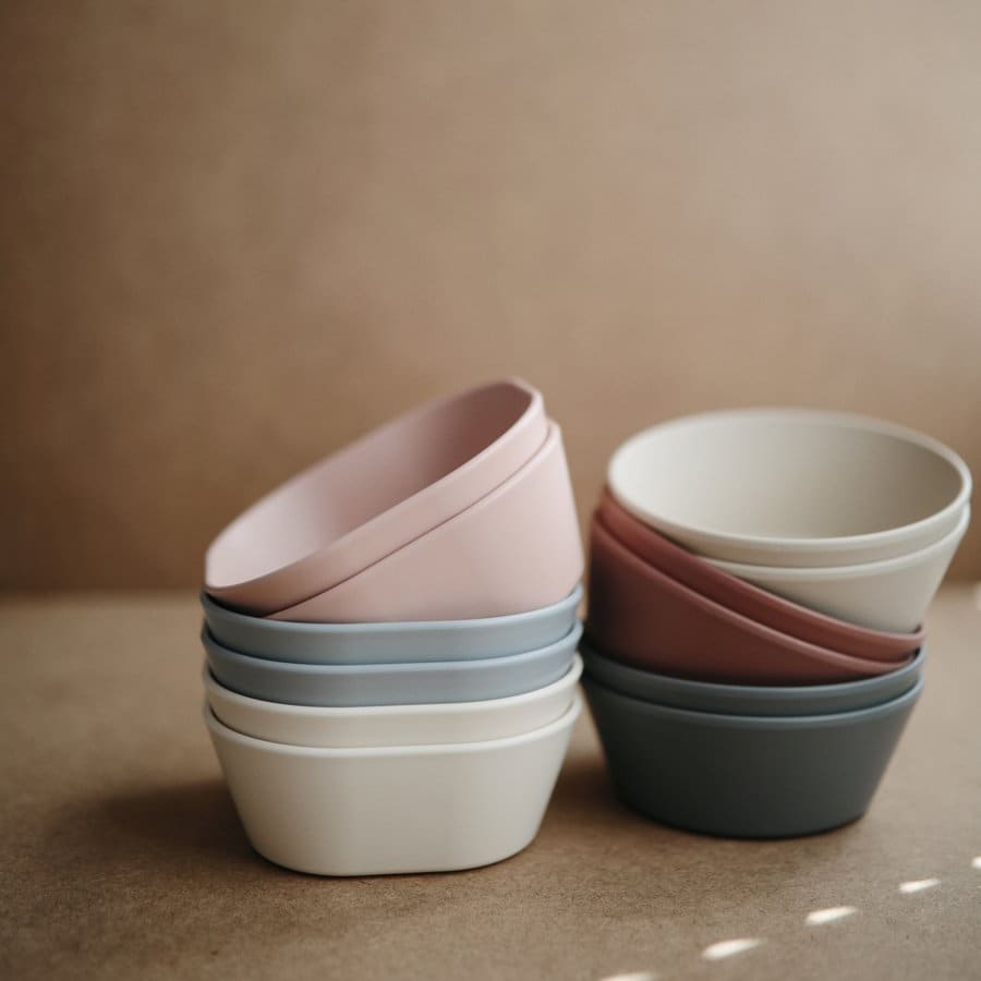 Mushie | Set 2 Ciotole per Bambini, Square Bowl | Vari Colori