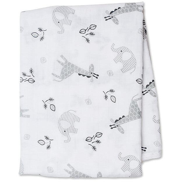 Copertina Swaddle 120x120cm, Giraffa Elefante, Mussola Cotone Lulujo