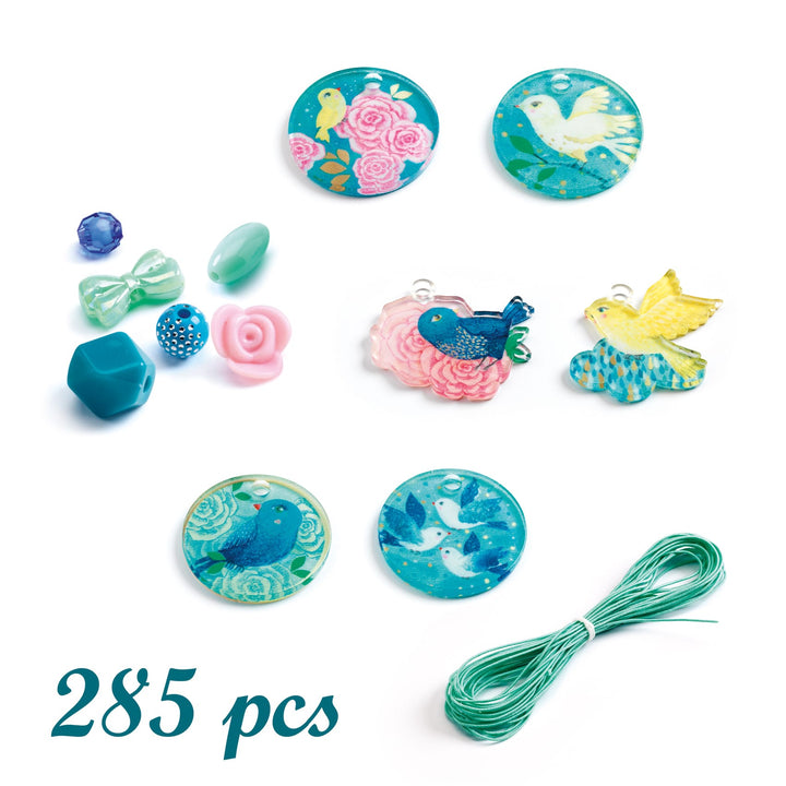 Djeco | Set Perline e Ciondoli, 285pz, Uccelli | Crea Gioielli DJ09856
